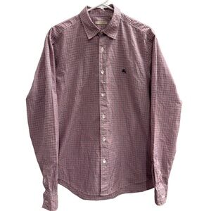 BURBERRY BRIT Long Sleeve Checkered Button Down Shirt Red White Blue Size XL